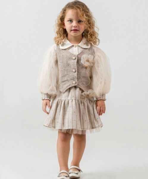 Nakış tüllü 3 lu set takım krem