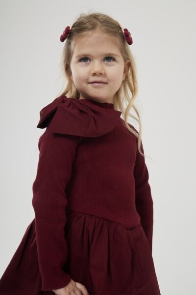 Fiyonk detaylı balon elbise bordo 4/5 yaş