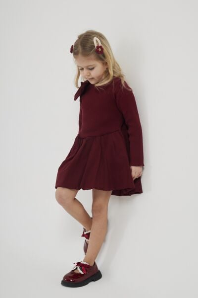 Fiyonk detaylı balon elbise bordo