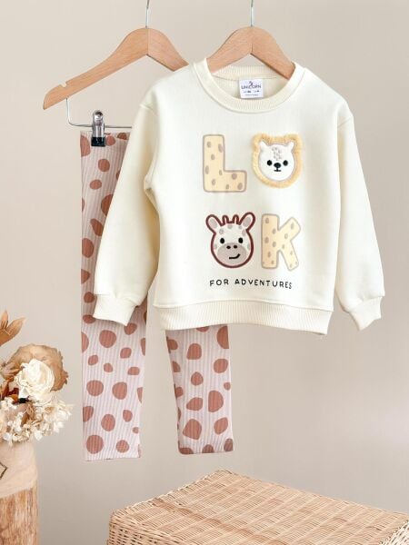 Look baskılı taytlı takım