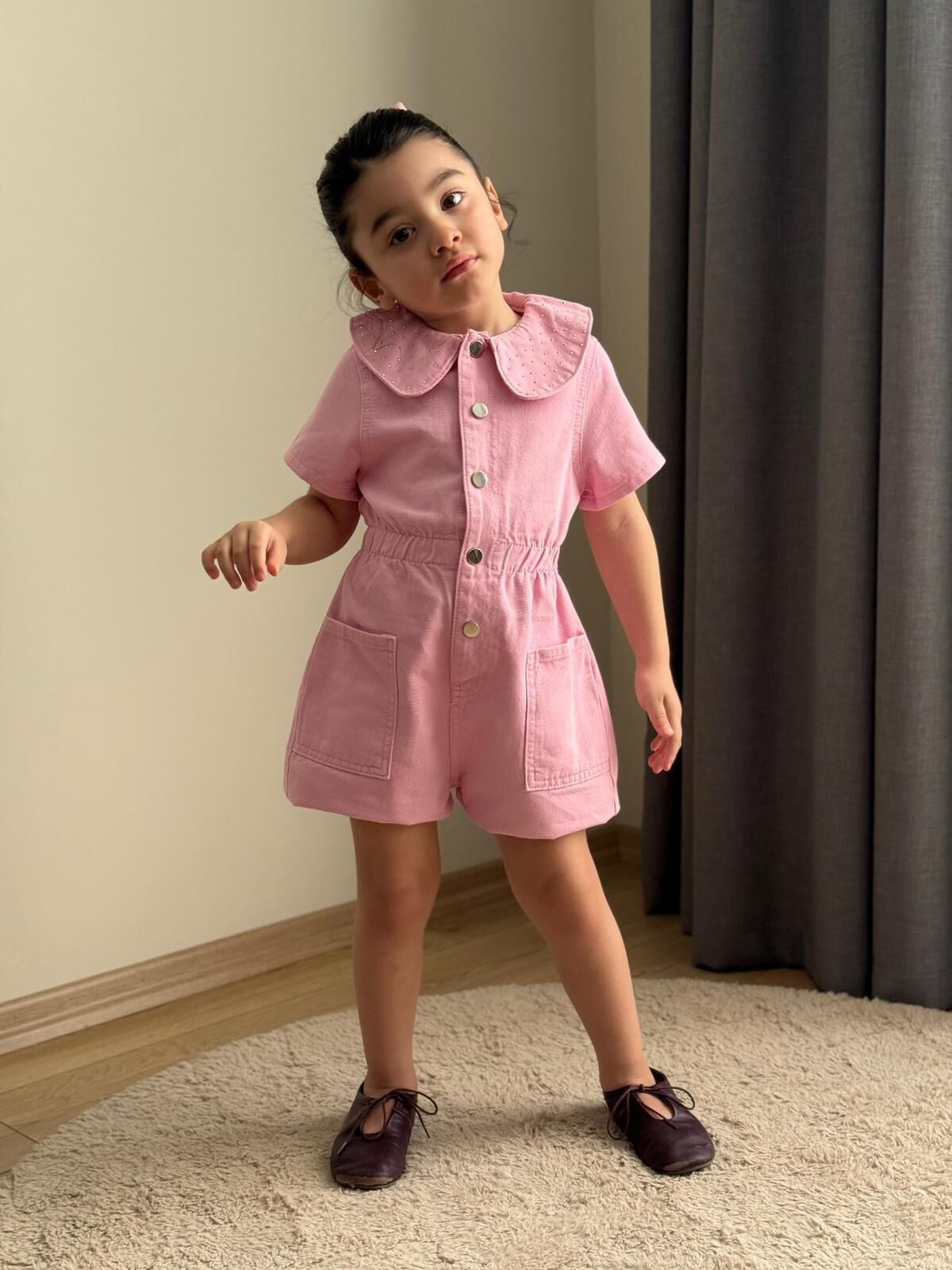 Denim taşlı tulum pembe (1 beden büyük tercih edebilirsiniz)