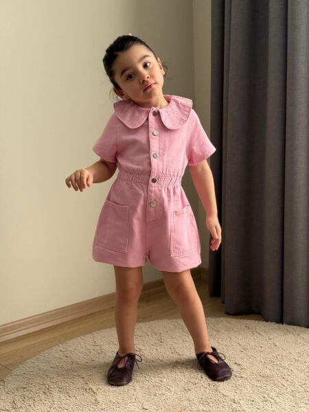 Denim taşlı tulum pembe (1 beden büyük tercih edebilirsiniz)