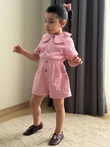 Denim taşlı tulum pembe (1 beden büyük tercih edebilirsiniz)