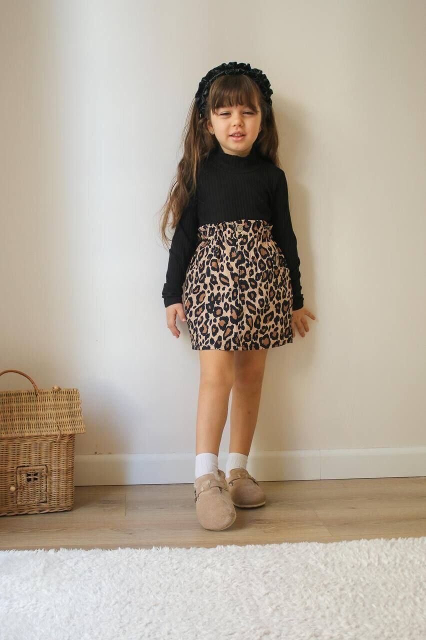 Triko body & Denim leopar etek takım siyah