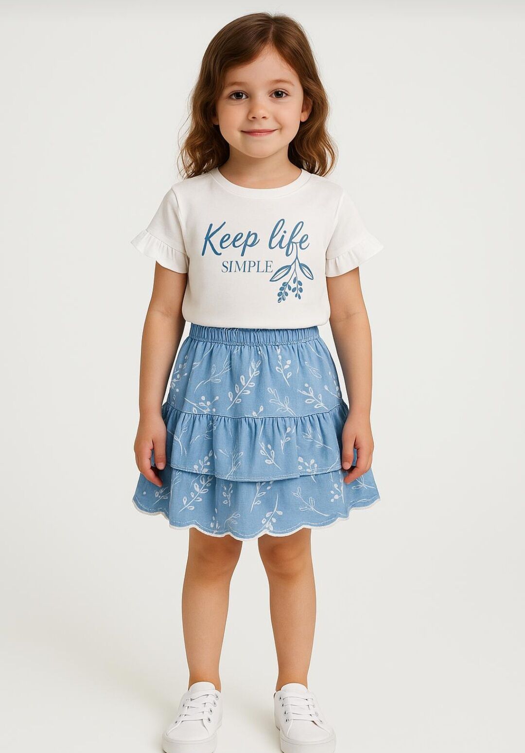 Işleme detaylı denim etekli takım 4 yaş