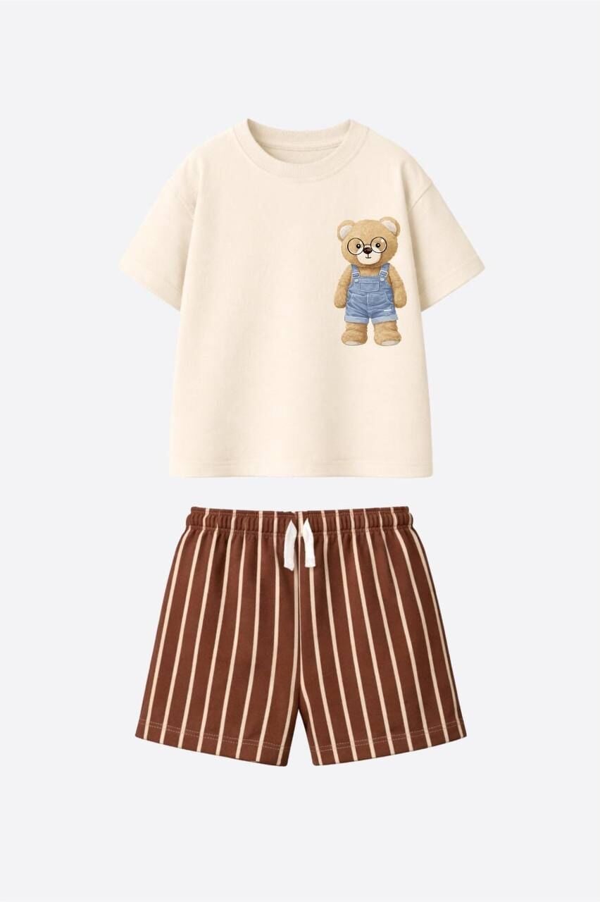 Bear baskılı şortlu takım