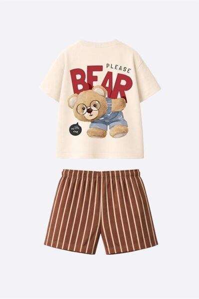 Bear baskılı şortlu takım
