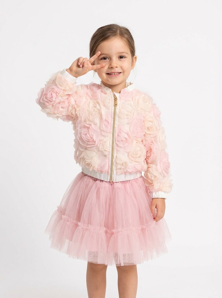 Güllü ceketli üçlü set takım