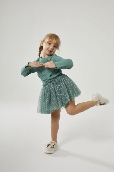 Kalp aplikeli tütü etekli takım yeşil