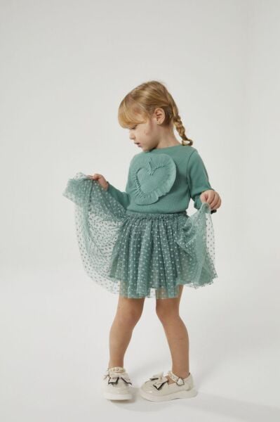 Kalp aplikeli tütü etekli takım yeşil