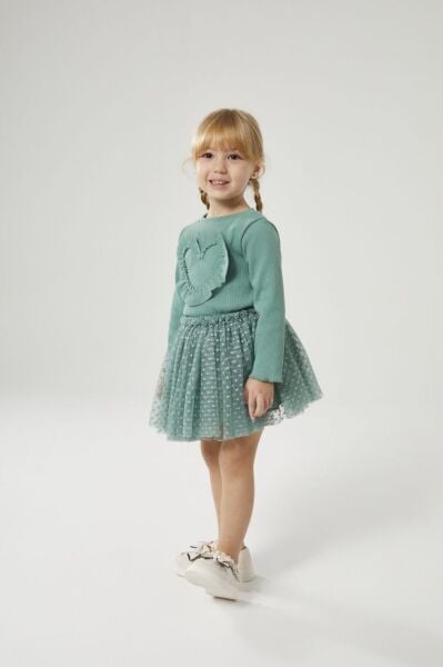 Kalp aplikeli tütü etekli takım yeşil