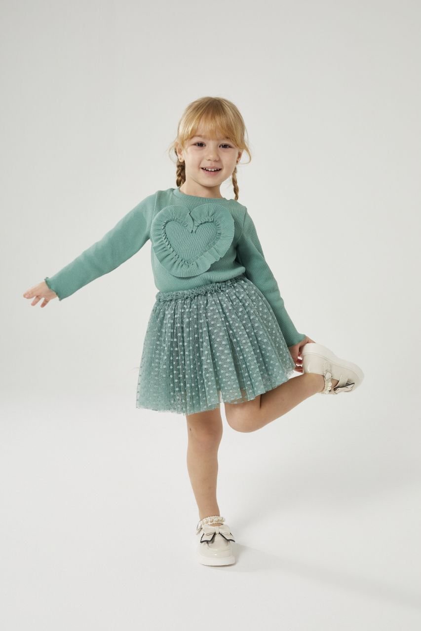 Kalp aplikeli tütü etekli takım yeşil