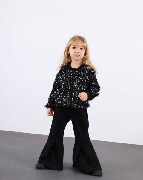 Kırçıllı gümüş payet detaylı üçlü set takım