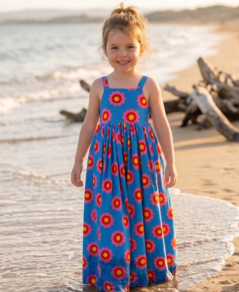 Papatyalı mavi elbise