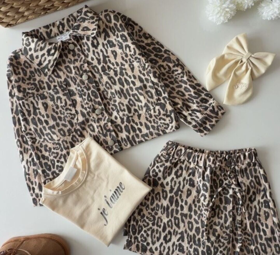 Leopar desenli üçlü set takım