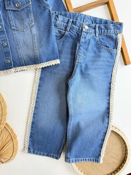 Fisto detaylı denim takım