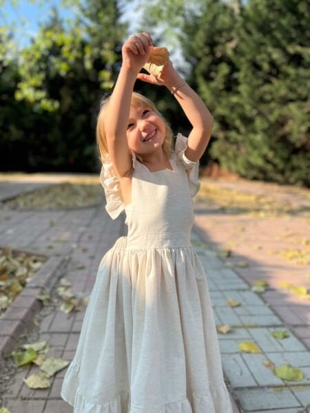 Keten ipli bej elbise