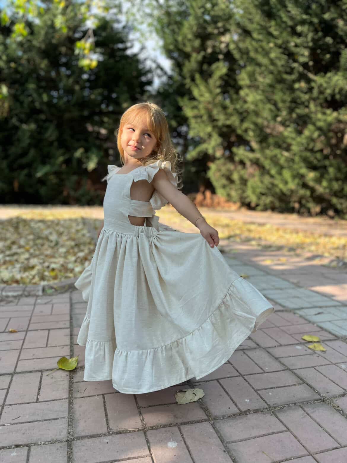 Keten ipli bej elbise