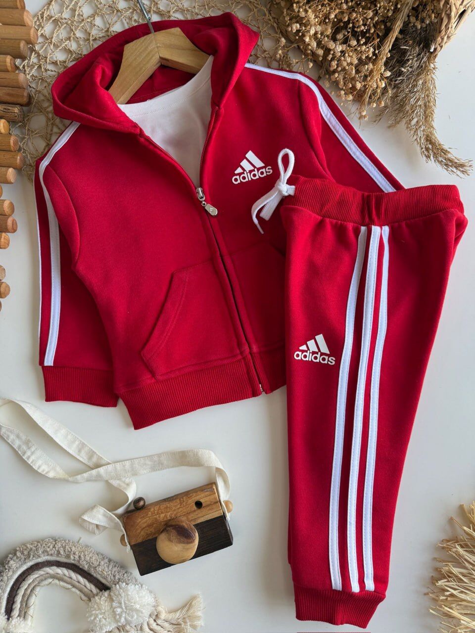 Fermuarlı kapşonlu basic takım kırmızı 7/8 yaş