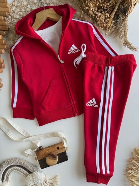 Fermuarlı kapşonlu basic takım kırmızı