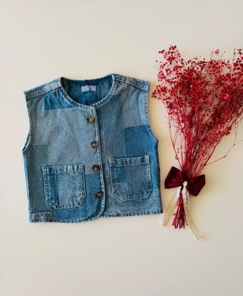 Laciel denim bloklu yelek