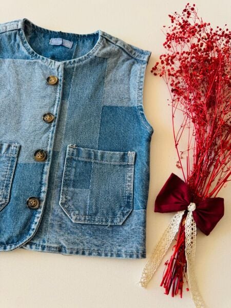 Laciel denim bloklu yelek