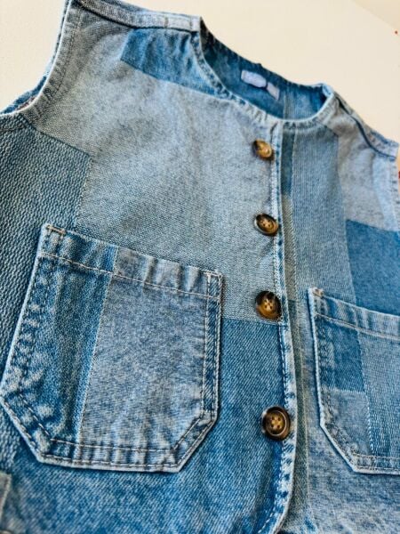 Laciel denim bloklu yelek