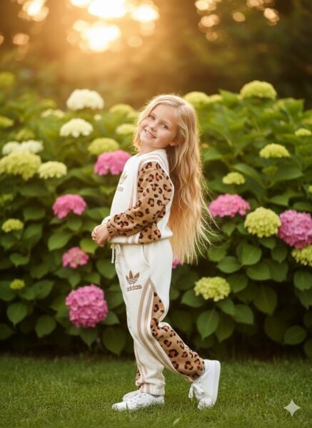 Krem-leopar eşofman takımı