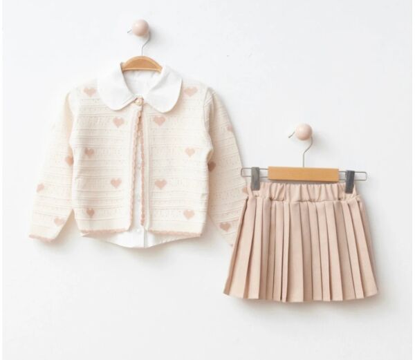 Triko kalpli üçlü set takım ekru