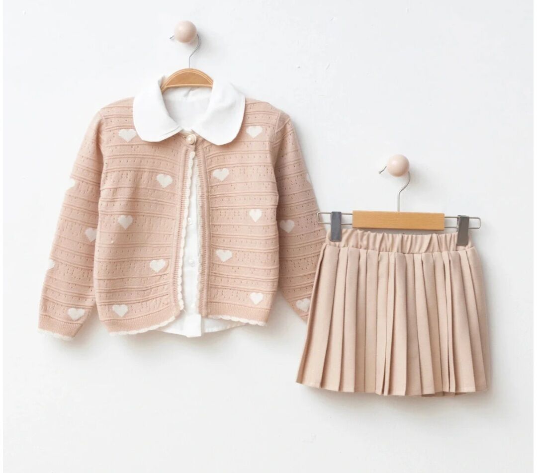 Triko kalpli üçlü set takım pudra