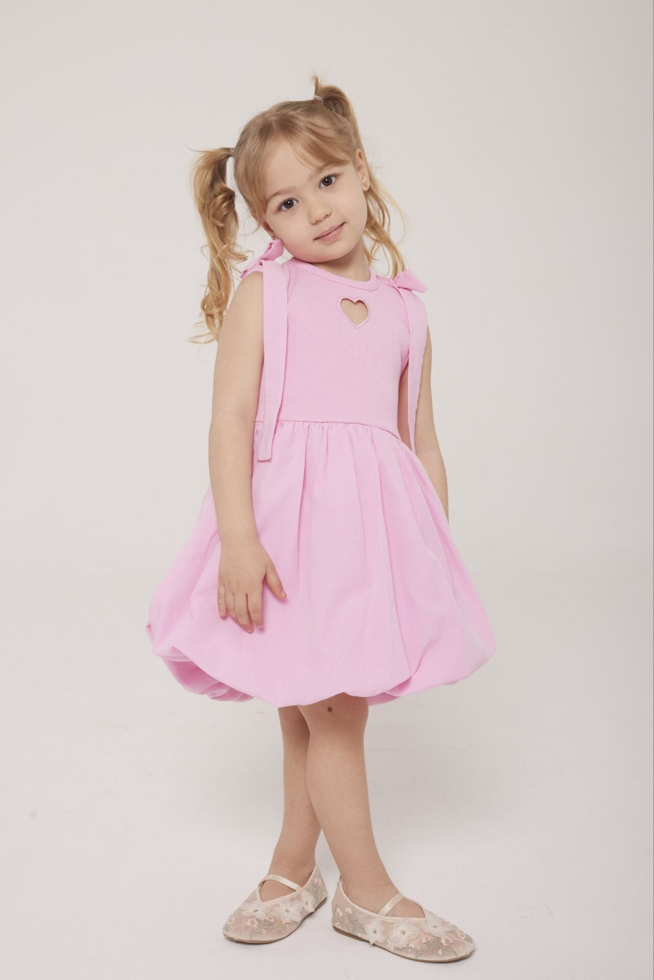 Kalp detaylı balon elbise Pembe