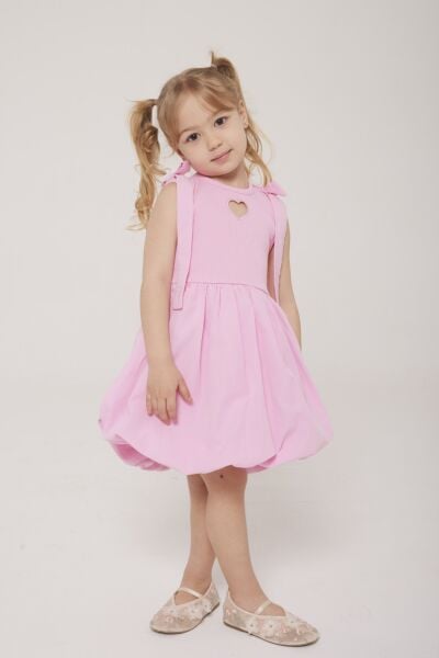 Kalp detaylı balon elbise Pembe