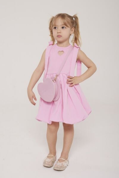 Kalp detaylı balon elbise Pembe
