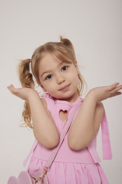 Kalp detaylı balon elbise Pembe