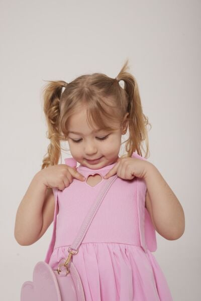 Kalp detaylı balon elbise Pembe