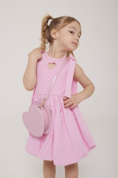 Kalp detaylı balon elbise Pembe