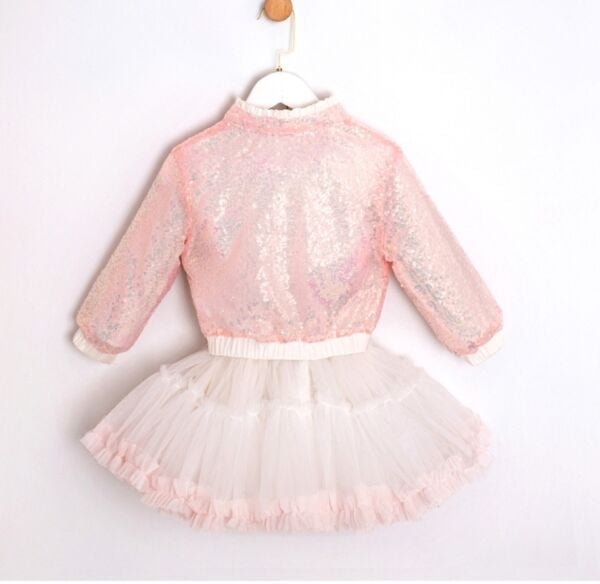 Payet ceket karnaval etek üçlü takım açık Pembe