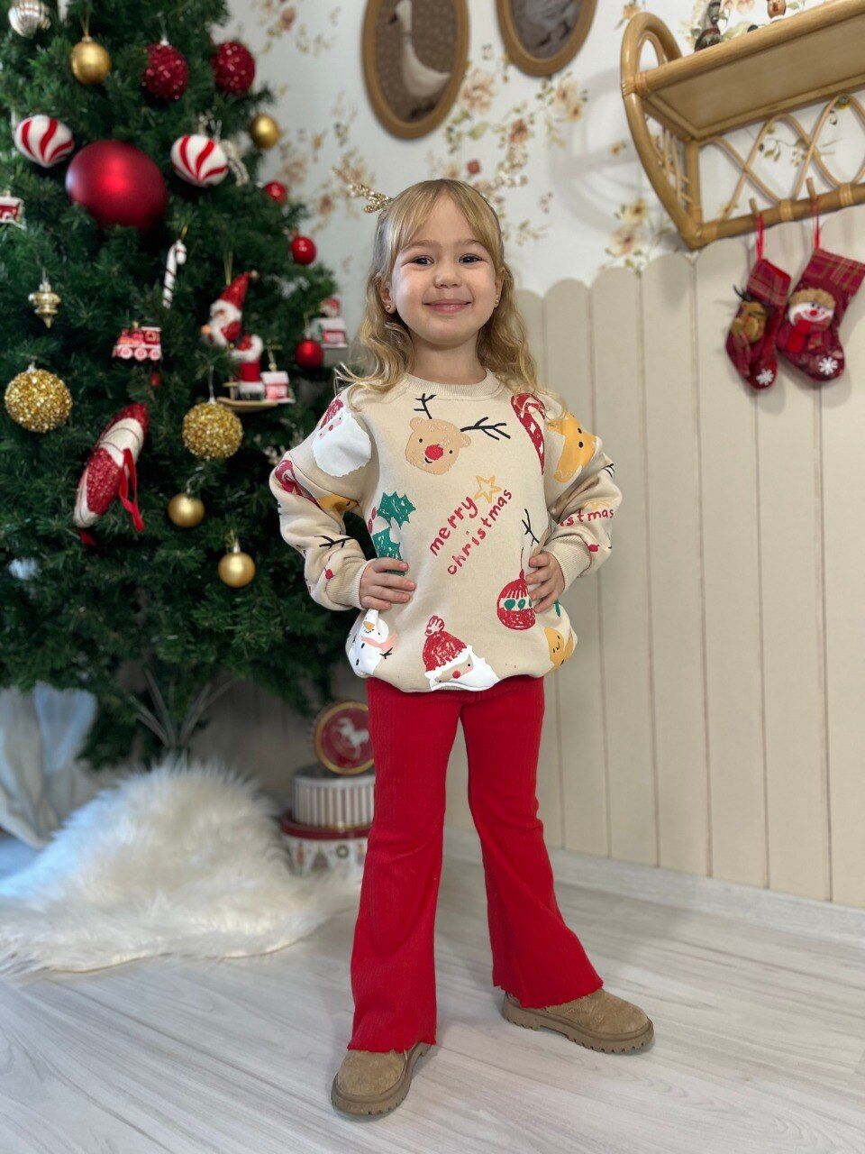 Yeni yıl baskılı taytlı takım (hafif şardonlu) 4/5 yaş