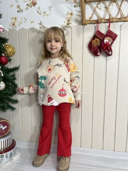 Yeni yıl baskılı taytlı takım (hafif şardonlu)