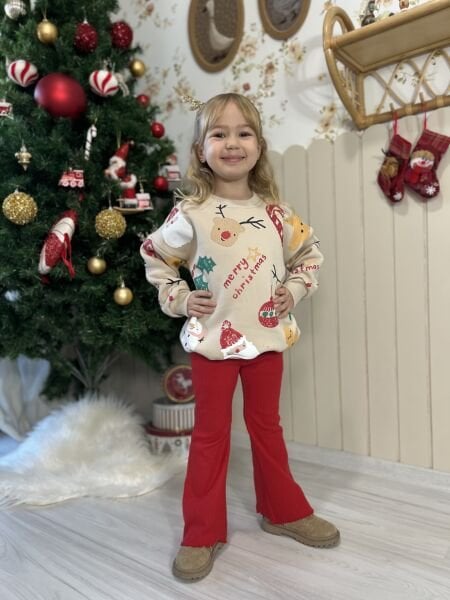 Yeni yıl baskılı taytlı takım (hafif şardonlu) 4/5 yaş